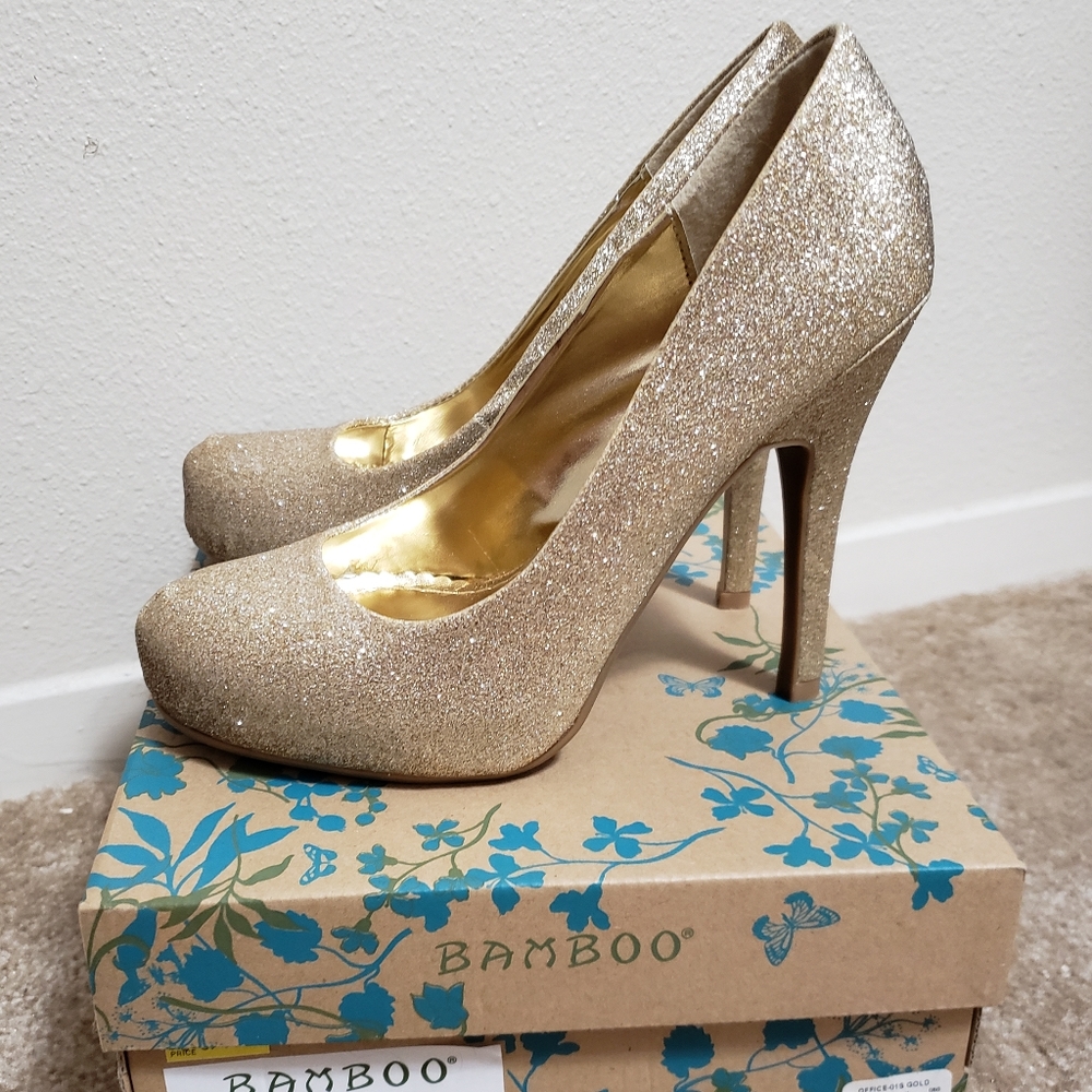Bamboo gold glitter heels